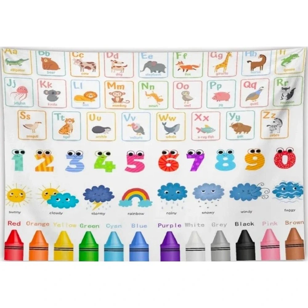 ZhiRain Kids Alphabet Tapestry Wall Hanging Educational Animals Numbers 40x60